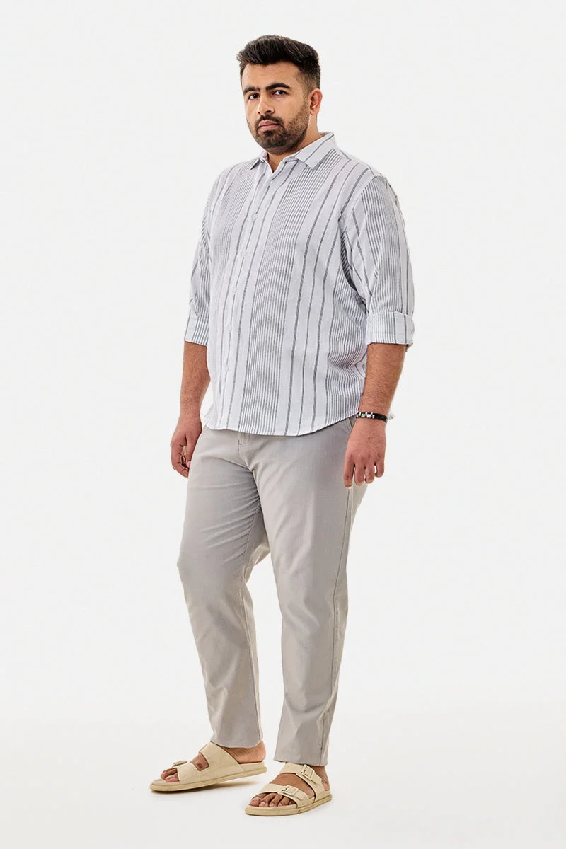 سنيتش Linen Blend Stripes Plus Size Shirt